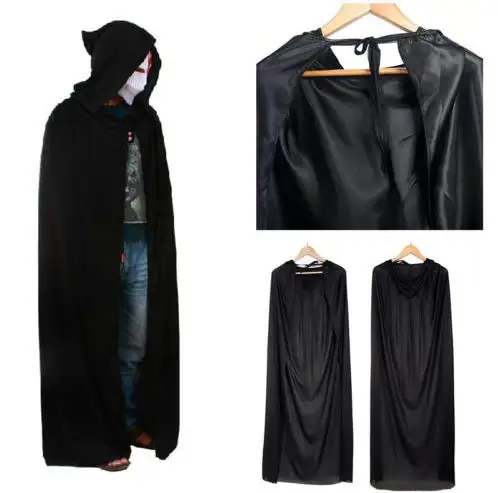 

Black Halloween Costume Theater Prop Death Hoody Cloak Devil Long Tippet Cape