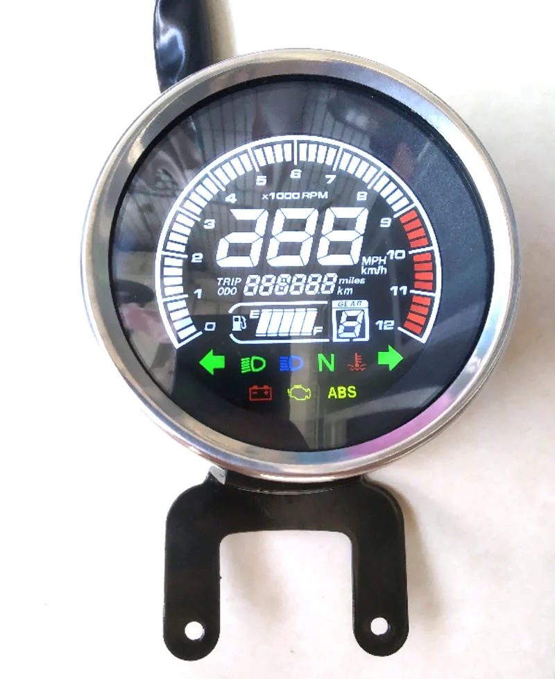 

Multi-functional Gauges Instruments Motorcycle Digital Odometer Tachometer Fuel Level Speed Meter Indicator Led Round 12000rpm