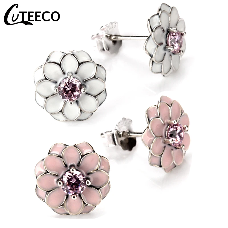 Женские серьги-гвоздики с цветком ромашки CUTEECO розовые белые серьги эмалью
