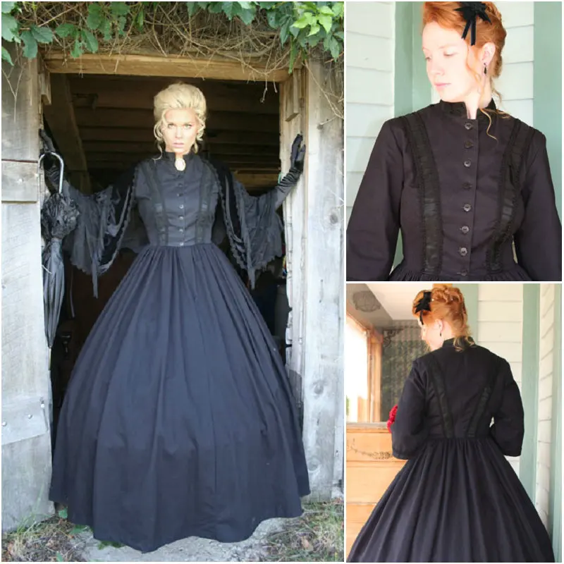 

History!Customer-made Black Victorian dress 1860s Civil war Dress Scarlett Theater Costume Halloween Renaissance Dress V-488