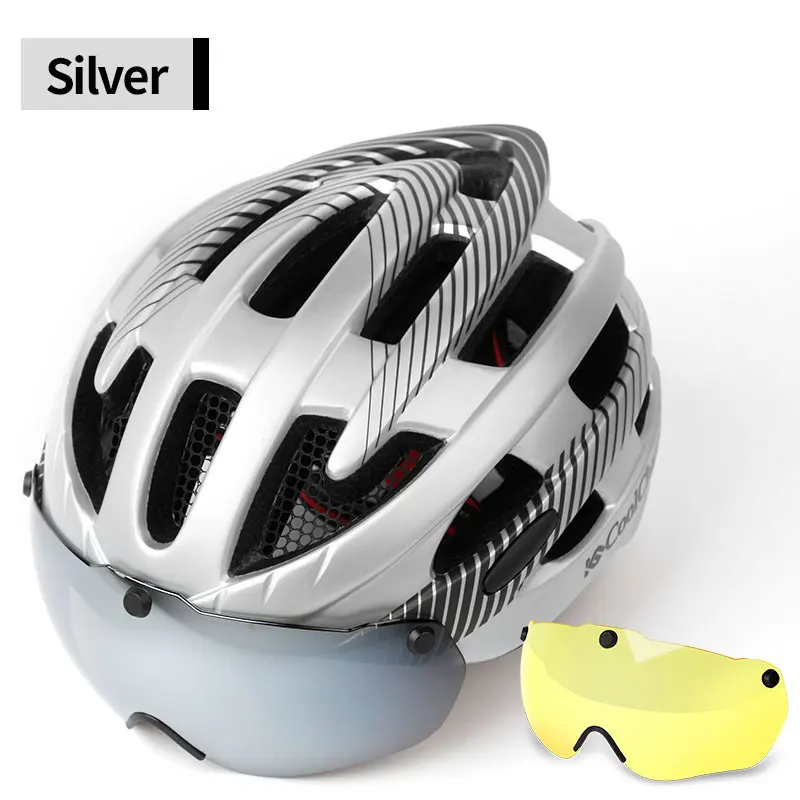 Silver 2 lenses Coolchange, велосипедные шлем с легкий ветрозащитный очки велосипед шлем MTB сеткой отлиты Для мужчин велосипедный шлем - Цвет: Silver 2 lenses