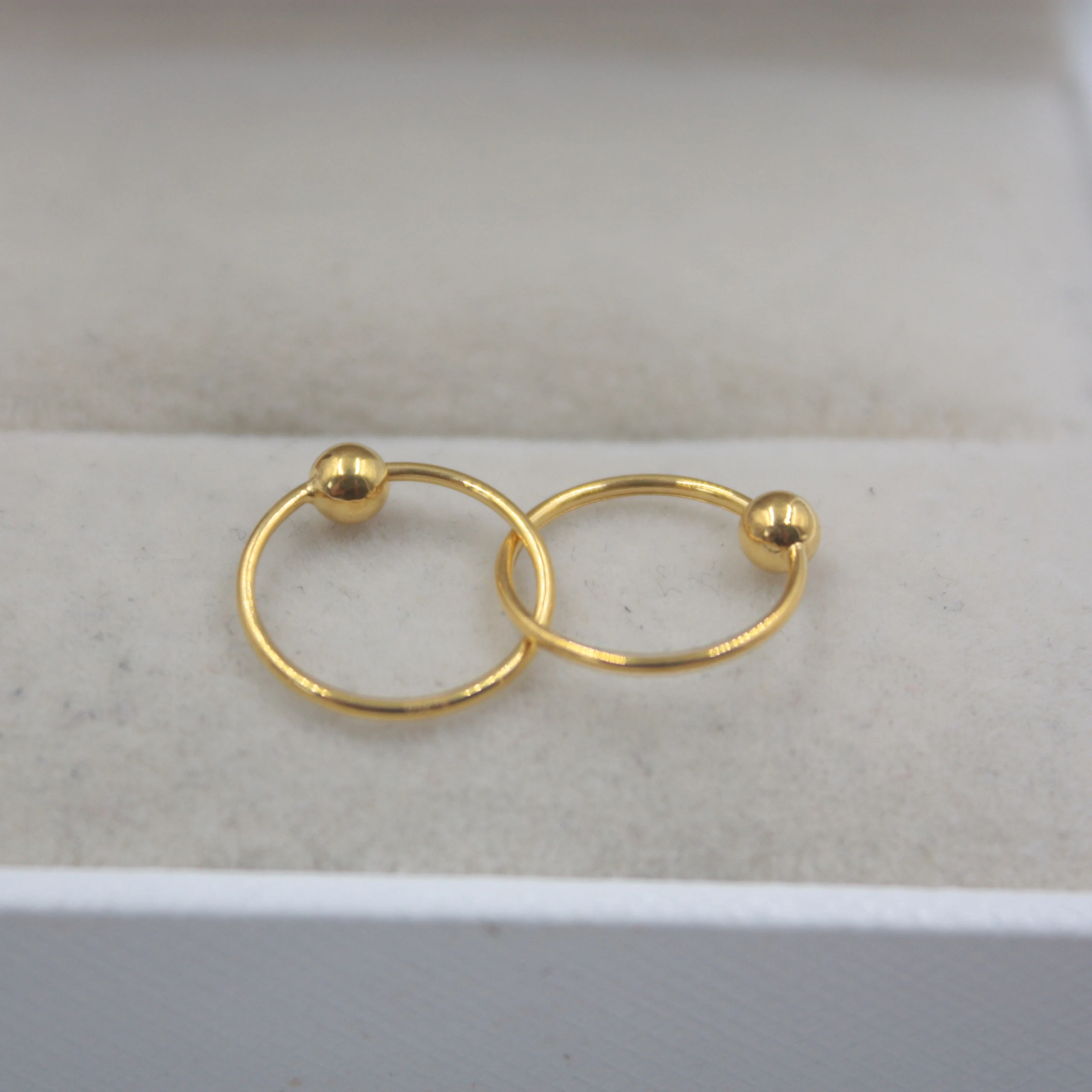 Real 18K Yellow Gold Earrings Perfect Smooth Bead Circle Woman Lucky Hoop 12mmDia Earrings Jewelry