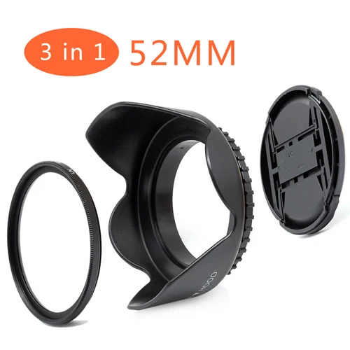 52MM 49 52 55 58 62 67 72 77 мм УФ-фильтр+ передняя крышка объектива+ Цветочная бленда для объектива Canon Nikon Sony Fuji Pentax YongNuo - Цвет: 52MM