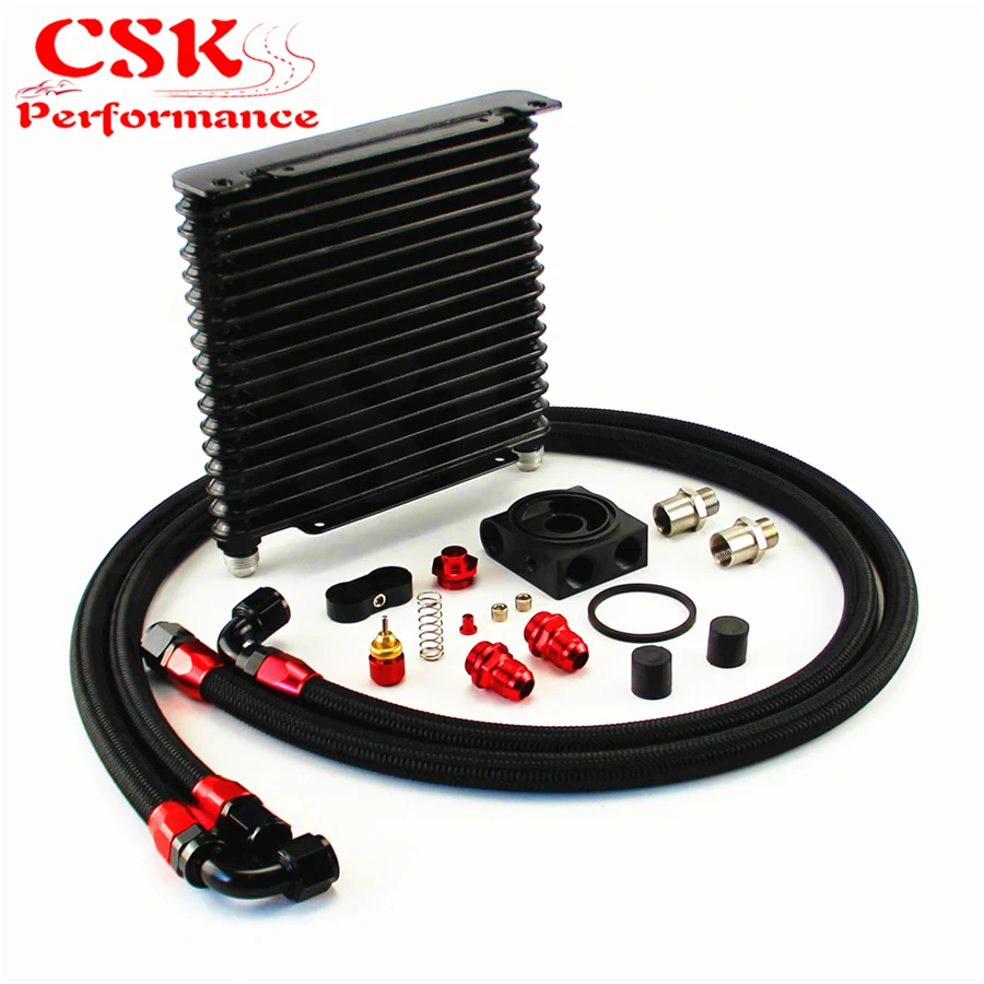 

Универсальный Масляный радиатор двигателя 10AN 32 мм 17 рядов + 73 градуса термостат Комплект сэндвич-пластин