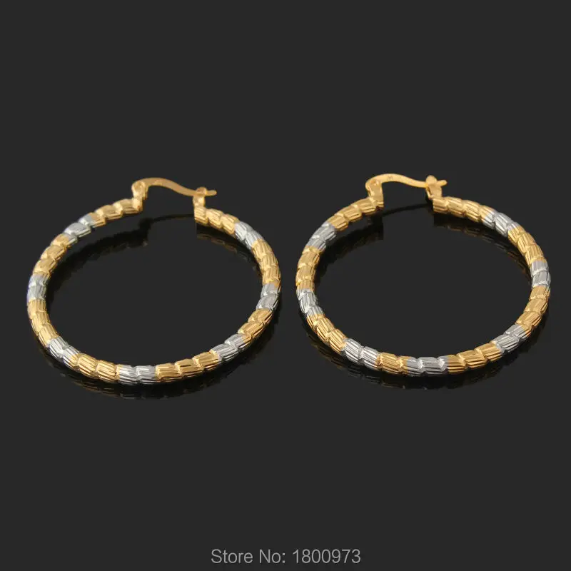 Двухцветные серьги Adixyn с изысканным узором золотые серьги-кольца большие