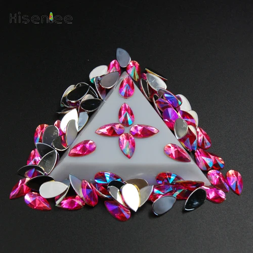 Rose AB Hisenlee, 8x13 мм, акриловые, плоские с оборота, гематит, кристаллы, блестящие стразы, для использования одежды, украшения дома, сделай сам, 500 шт, драгоценный камень - Цвет: Rose AB