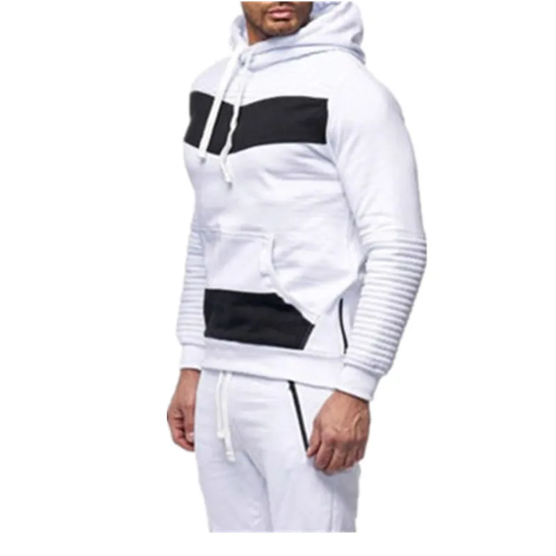 European and American men's leisure color matching sports suit hoodie men | Мужская одежда