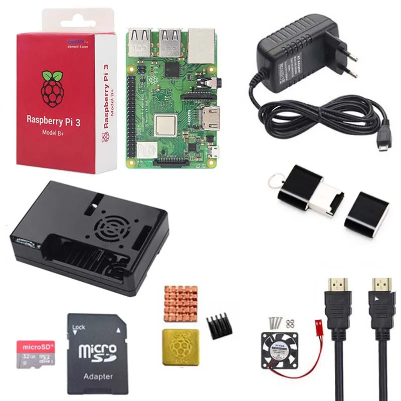 Raspberry pi 3 Model B + стартовый комплект 32 ГБ карта ABS чехол HDMI 5 В А мощность радиатор 2 шт