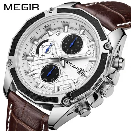 

New Fashion Men Watches Analog Quartz Wristwatches 30M Waterproof Chronograph Sport Date Leather Band Watches