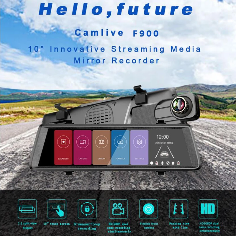 QUIDUX 10 &quotFull Mirror Touch автомобильный видеорегистратор с двумя линзами FHD 1080P 1:1