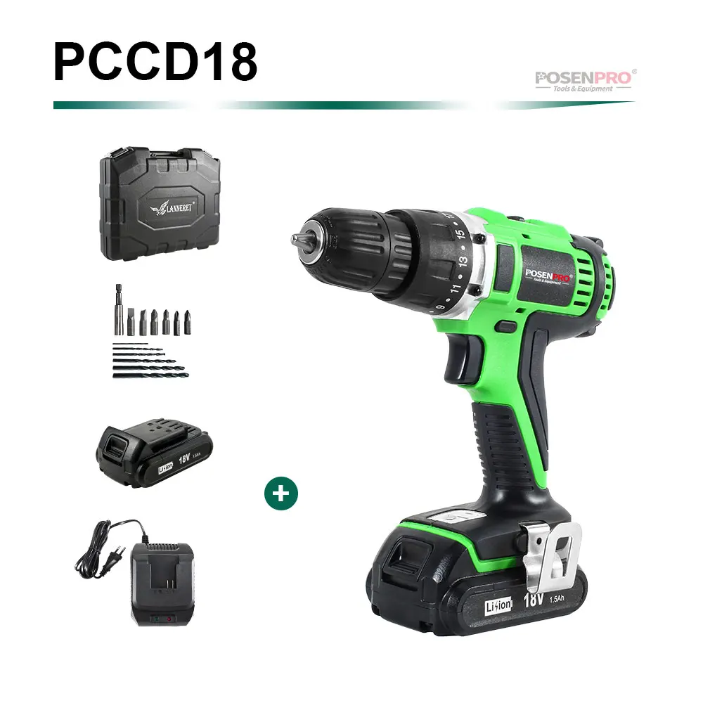 SET6 POSENPRO 18V 45Nm DC литий-ионный Батарея 3/8 дюймов 2-Скорость электрическая дрель Мини Электрическая отвертка Беспроводной Мощность драйвер - Цвет: SET6