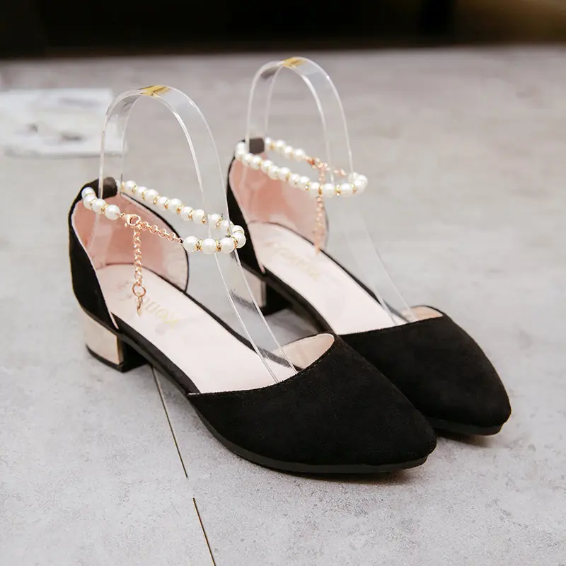 Sweet sandals low heel single shoes pointed pearl bag with fashion women's shoes Korean version 2019 spring and summer