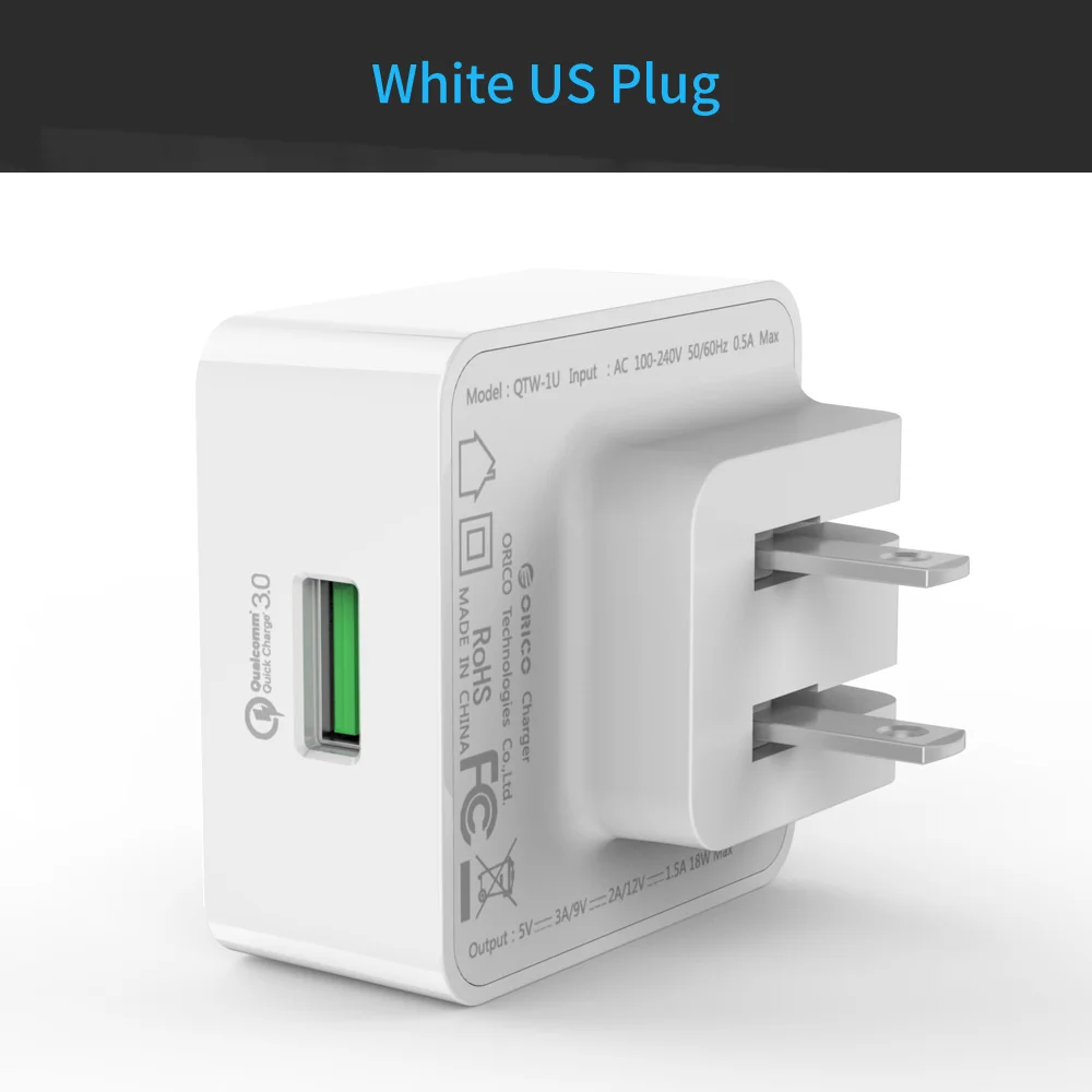 US White Быстрое зарядное устройство ORICO QC3.0, умное настенное зарядное устройство с кабелем Micro USB 1 м для samsung Xiaomi huawei - Тип штекера: US White