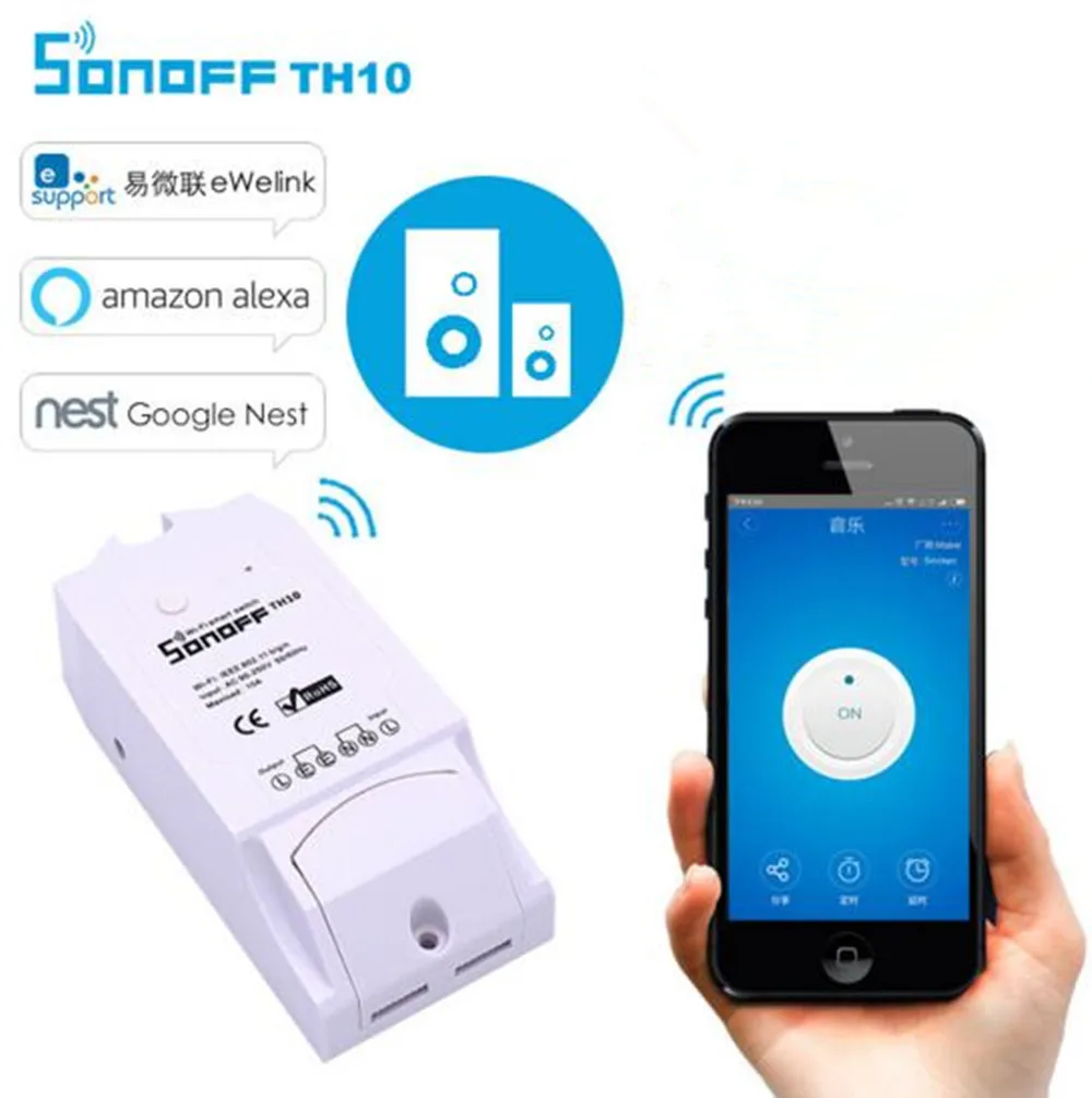 Беспроводной Wi Fi контроллер Sonoff TH 10A 16 А с датчиком температуры и влажности для