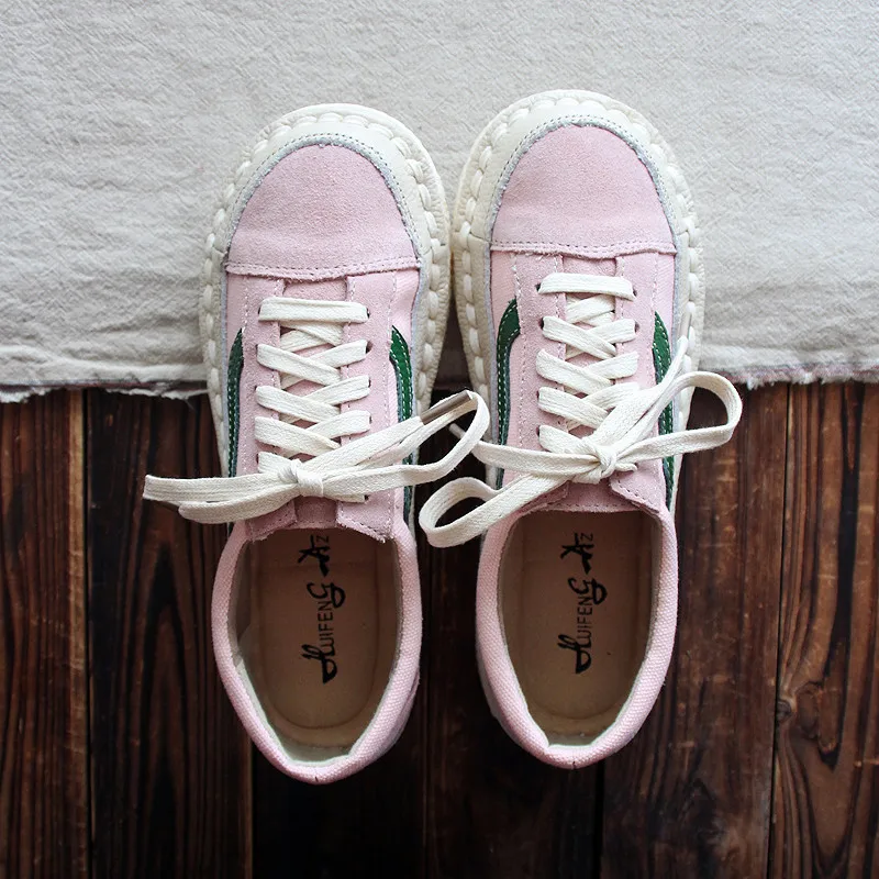 Careaymade-Originals handicrafts shoes,pink shoes autumn new round head doll shoes, Korean version retro lacing shoes,3color