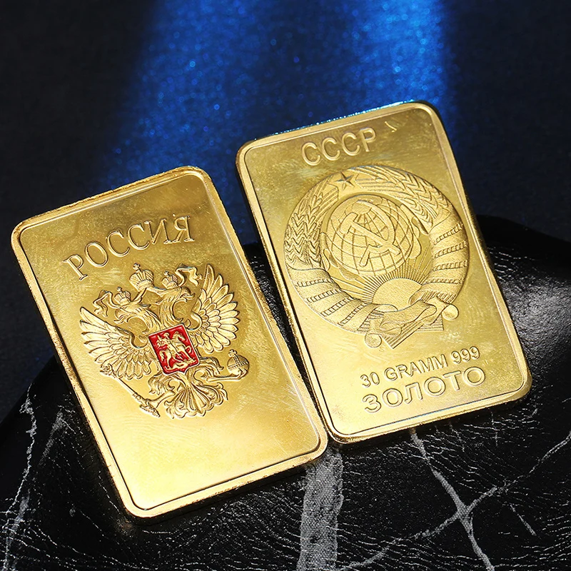 Русский СССР памятная монета 44х28мм двуглавый орел Золотая квадратная искусство