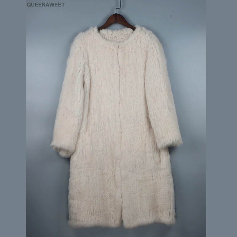 

Knitted knit 100% real rabbit fur coat overcoat jacket Russian women's winter thick warm genuine fur coat
