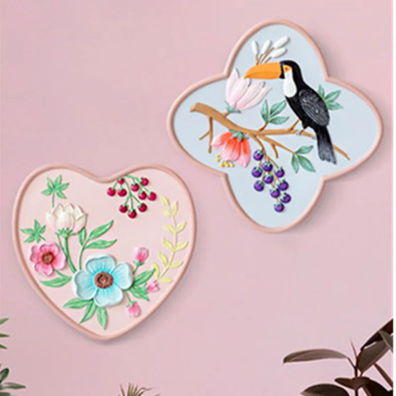 

European Style Stereoscopic Birds And Flowers Resin Wall Hangings Living Room Television Background Wall Ornaments X1118