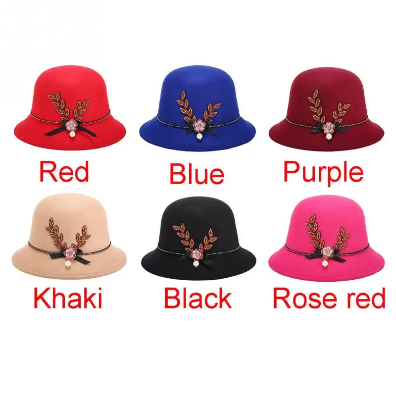 Винтажная женская шляпа украшенная цветами и жемчугом с бантом теплая легкая