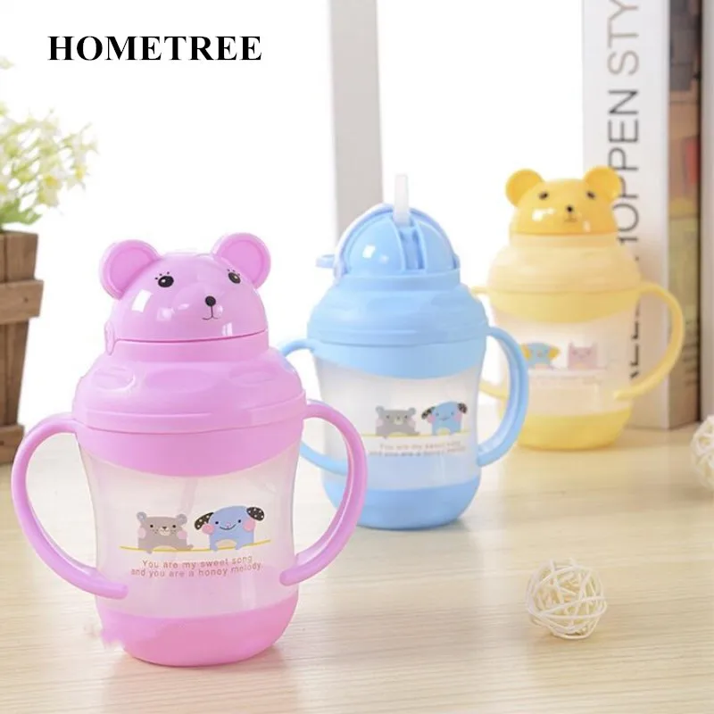 

Classic Children Water Bottle Cartoon Eco-Friendly With lid Straw Type Plastic Water Bottle Children's Drinking Utensils H578
