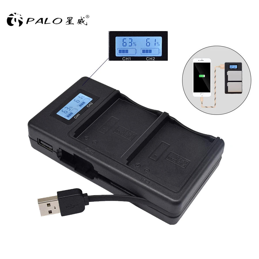 PALO цифровой Зарядное устройство LP-E6 LP-E8 LP-E17 NP-FW50 EN-EL15 EL15 ЖК-дисплей дисплей поставляется с USB Камера батарея двойной слот Зарядное устройство