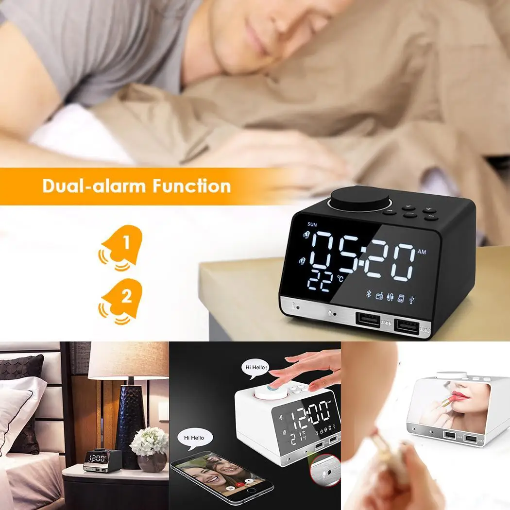 Многофункциональный светодиодный Будильник беспроводной Bluetooth USB музыкальный