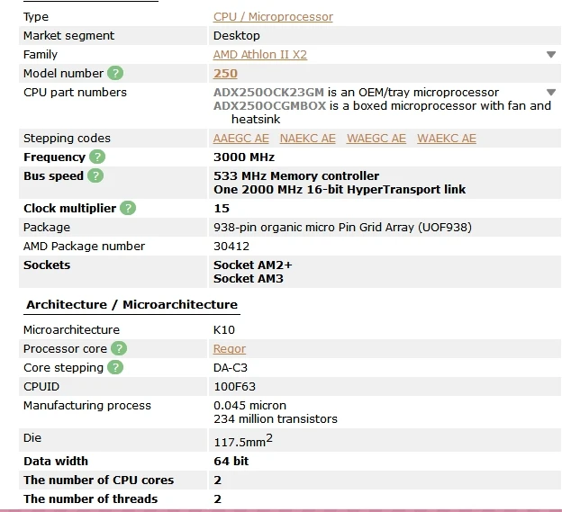 Процессор AMD Athlon II X2 250 cpu Processor 3,0 Ghz/2 M/2000 GHz Socket am3 am2+ 938 pin рабочий