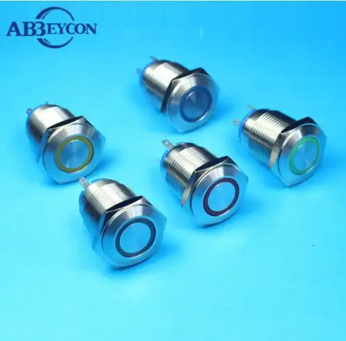 

16mm 12V Blue Led Illuminated Angel Eye Ring Lamp Flat Head Momentary Switch Pin Terminal Waterproof Car Push Button Switch