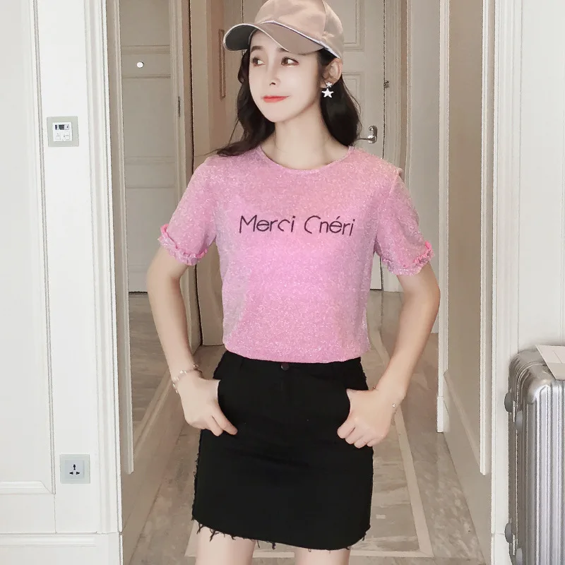 Корея футболка Мода 2017 г. летние топы женские повседневные футболки короткий