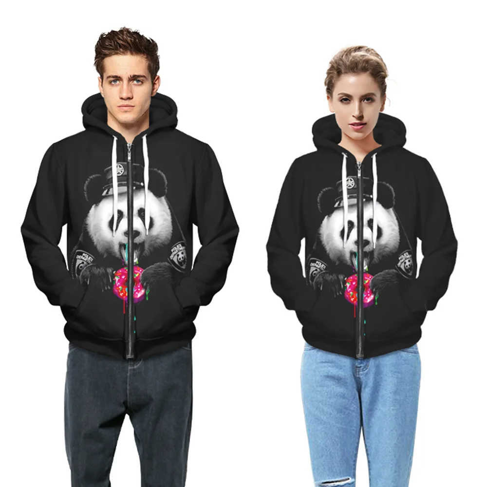 

Burst Panda Donut 3D Digital Printing Personalized Zipper Hoodies Plus Velvet Hoodies Men And Women Black Casual Lovers Hoodies