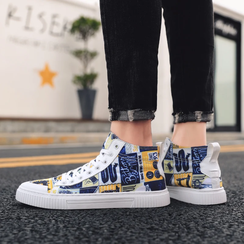 CYYTL Fashion High-top Canvas Men Casual Shoes Prints Breathable Lace-up Walking Sneakers Zapatillas Hombre Tenis Masculino