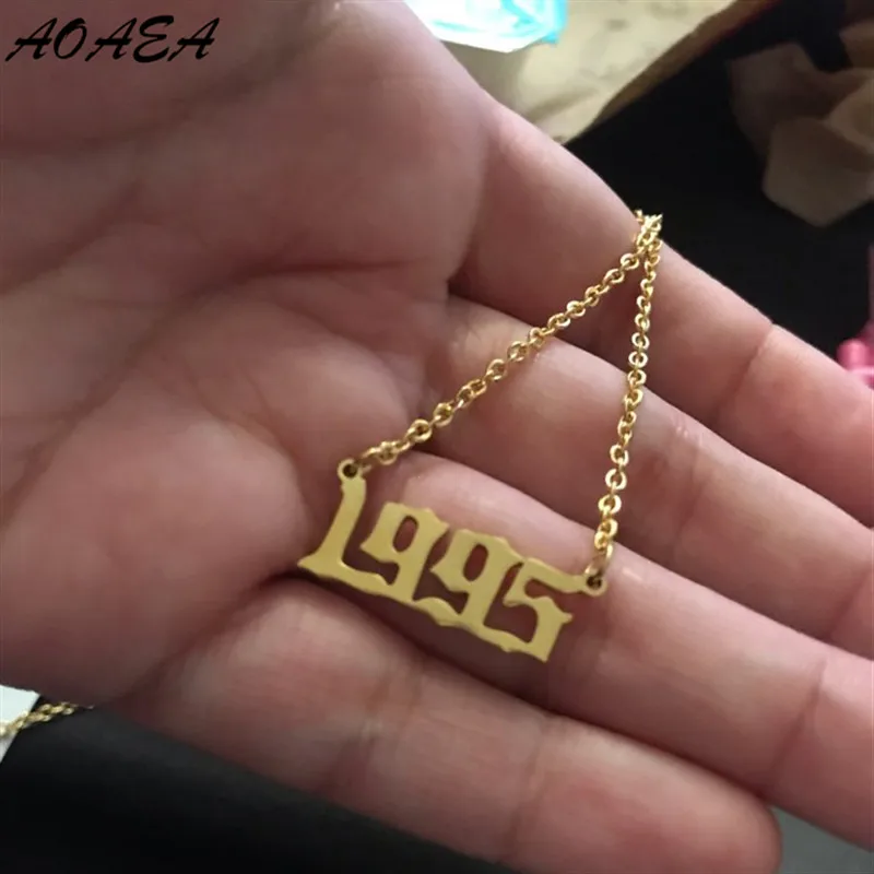 Old English Number Necklaces Jewelry Year 1980to2019Old Font PendantNecklaceWomen Birthday Gift | Украшения и аксессуары
