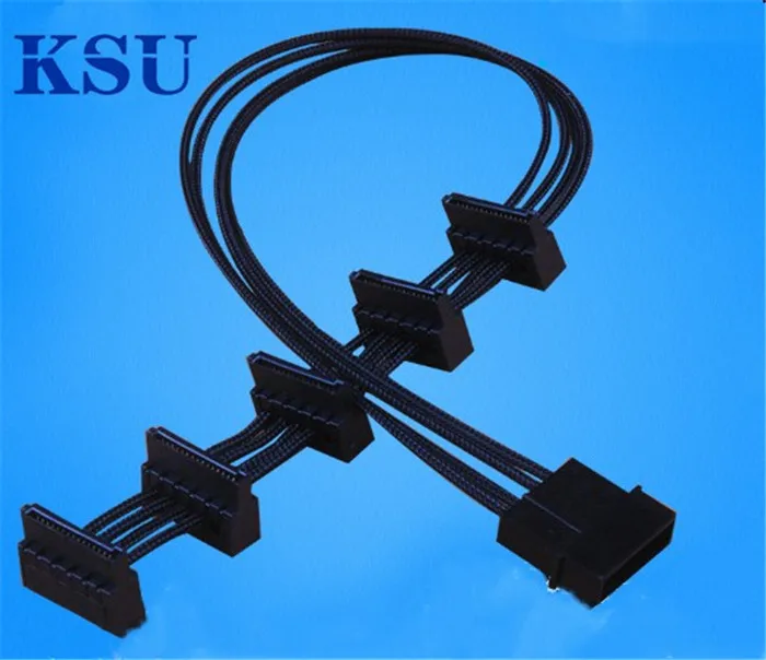 Для Molex 4pin IDE от 1 до 5 SATA 15Pin Угол жесткого диска источник питания сплиттер PET кабель