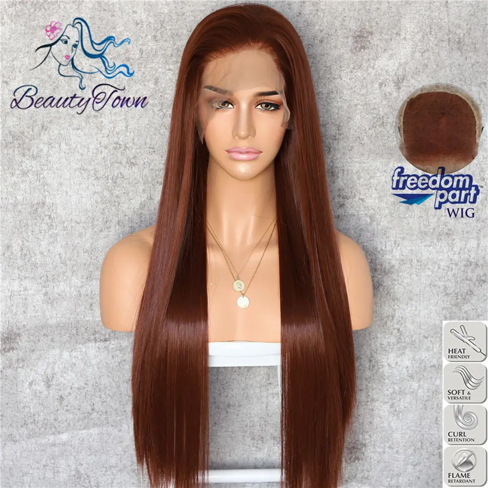 #340 BeautyTown коричневый цвет 13x6 большая кружевная свободная часть Futura термостойкие не запутывающиеся волосы Повседневный макияж слой синтетический кружевной передний парик - Цвет: #340