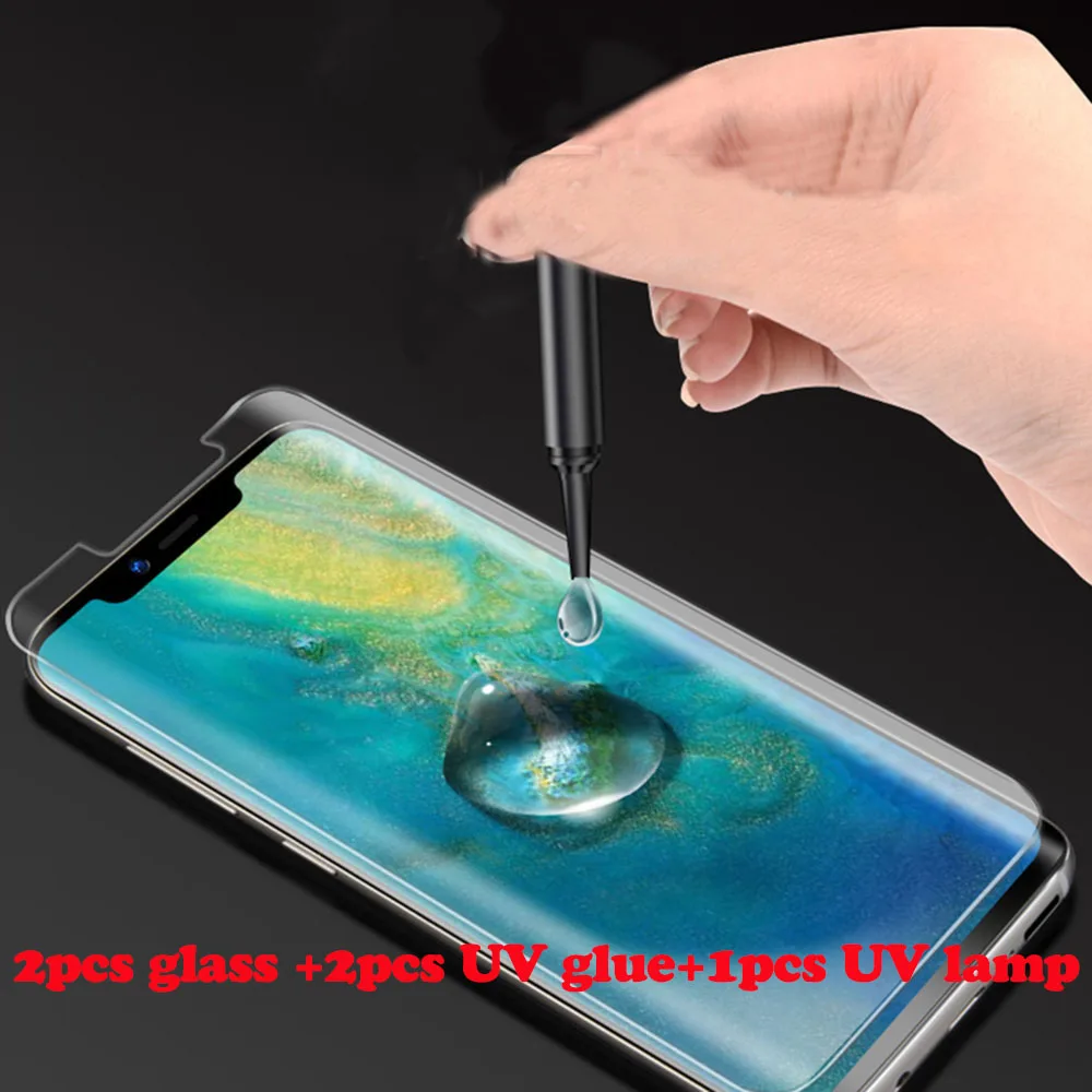 Нано-жидкий полный клей 2 шт. закаленное стекло и 1 УФ-свет для Huawei P20 Pro Mate 20 Lite