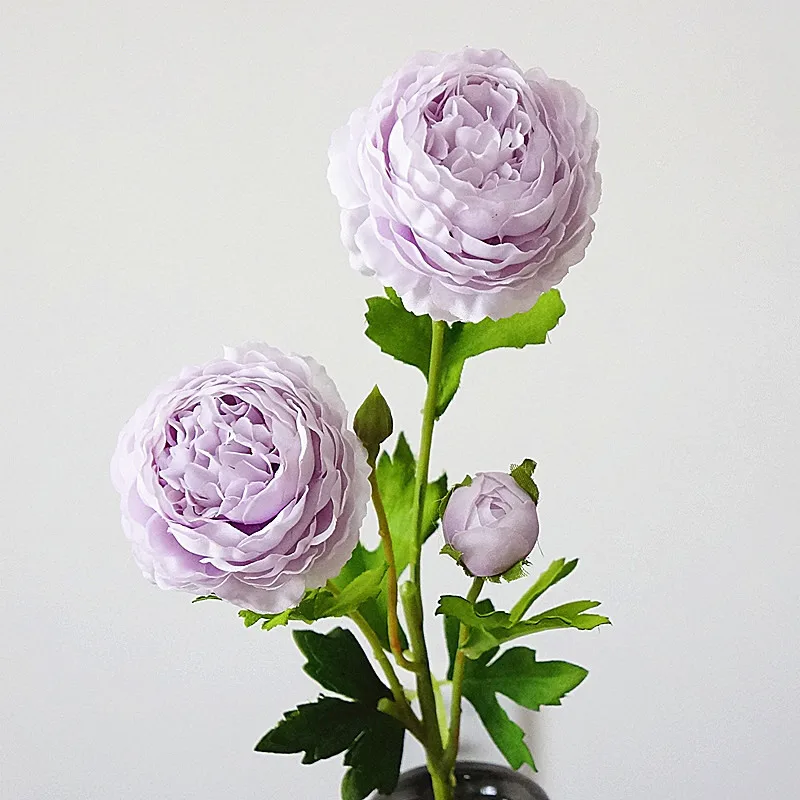 Type B Purple 3 головки Искусственный Розовый цветок пиона ветка с листьями шелк Флорес пионы для домашнего декора стола diy Свадебные украшения - Цвет: Type B Purple