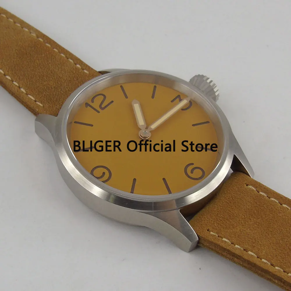 

Sapphire Crystal 43mm Orange Sandwich Dial Luminous Pointer Polished Case 17 Jewels 6497 Hand Winding Movement Men's Watch P984