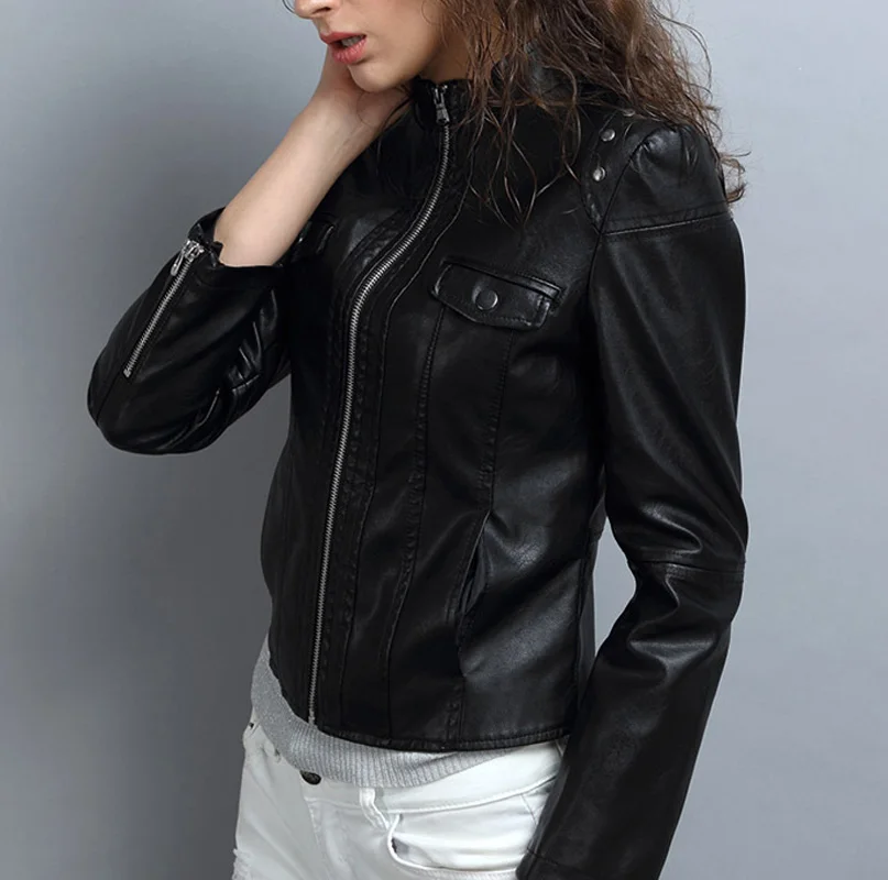 Кожаная куртка 2019 Женская Новогодняя Дизайнерская из искусственной кожи мягкое
