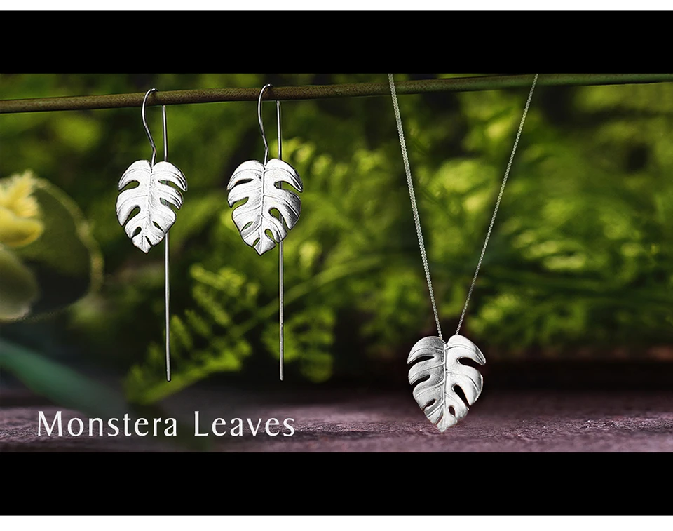 Lotus Fun реальные 925 пробы серебро ручной работы Fine Jewelry Творческий монстеры листья Дизайн комплект ювелирных изделий для Для женщин Bijoux