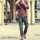 Мужская Винтажная футболка с длинным рукавом, V-образным вырезом