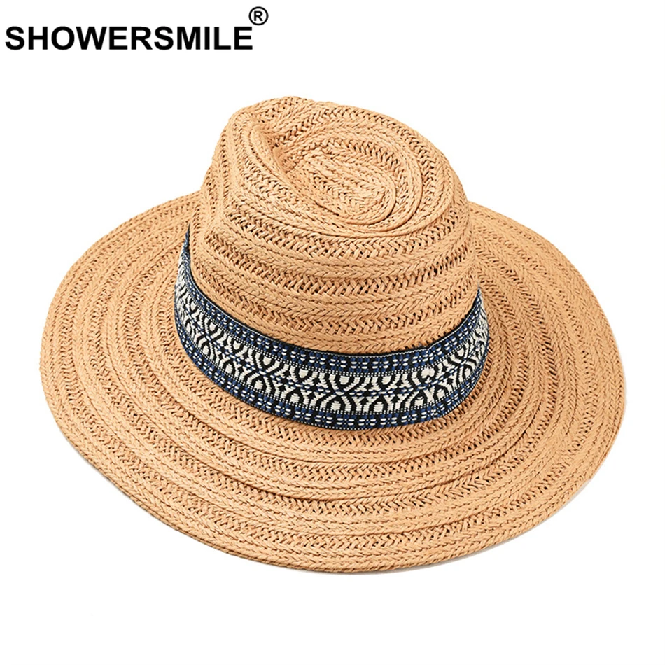 SHOWERSMILE шляпы ручной работы женские соломенная шляпа от солнца мужская фетровая шляпа цвета хаки Этническая дышащая уличная джазовая Солнцезащитная шляпа унисекс