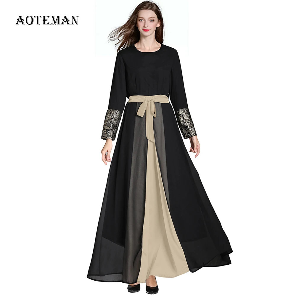 Женское шифоновое длинное платье с круглым вырезом повседневное винтажное