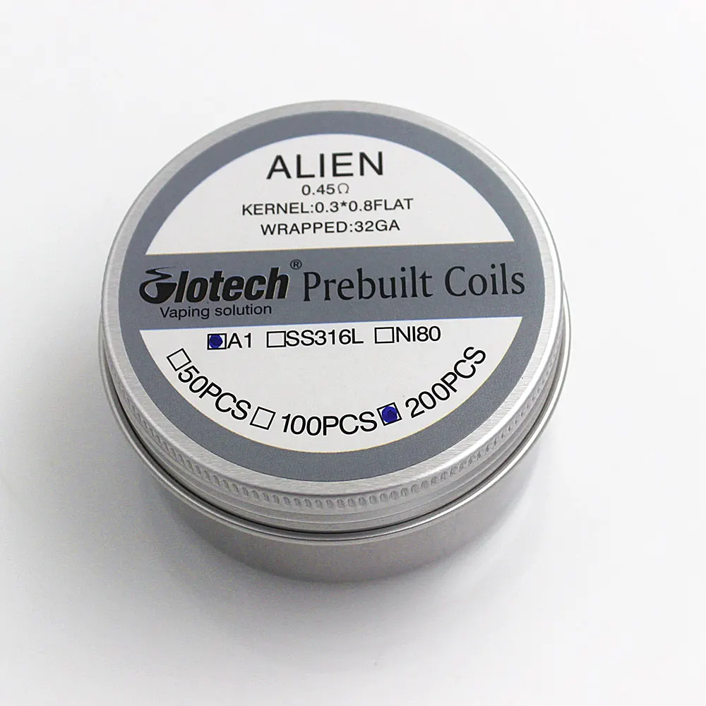 Glotech 200 шт.лот Alien Clapton A1 SS316L Ni80 готовые катушки для DIY Vape RDA RBA 3 материала (art.: 7aa2798b8) - 7aa2798b8