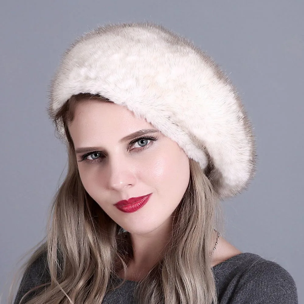 New Winter Women Beret Hat Fashion Mink Cashmere Beanie Thicken Knitting Headwear Warm Cotton Cap for Lady