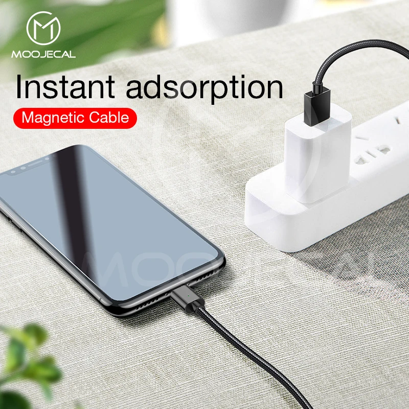 MOOJECAL светодиодный магнитный USB кабель для iPhone Xs Max 8 7 6 & Type C Micro Samsung Xiaomi Huawei