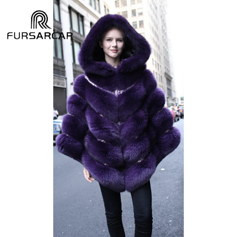 Роскошная женская накидка FURSARCAR из натурального Лисьего меха популярная зимняя