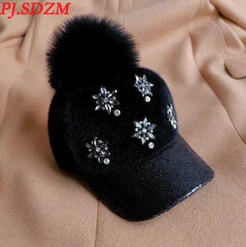 PJ.SDZM женские зимние модные бейсбольные кепки теплая шапка для волос бейсболки с