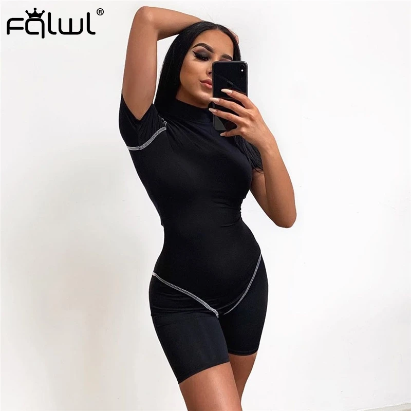 Черный FQLWL Уличная Сексуальная Bodycon Короткий комбинезон для женщин игровая одежда черный фитнес тощий Байкер Летний комбинезон женский s комбинезон женский - Цвет: Черный