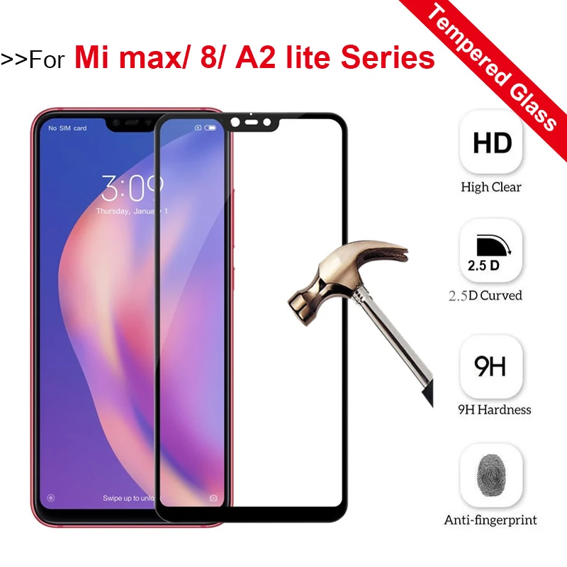Защитное стекло для Xiaomi Mi 8 lite pro Max Max2 Max3 полное закаленное se a2 Защитная пленка