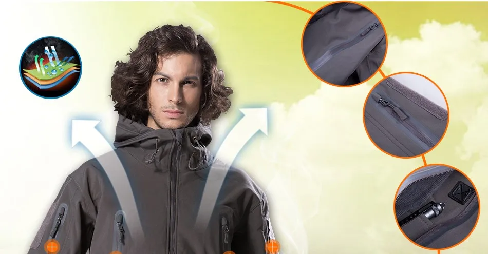 FREE SOLDIER outdoor camping men's soft shell jacket instant waterproof windproof coat thermal outwear clothing large US size